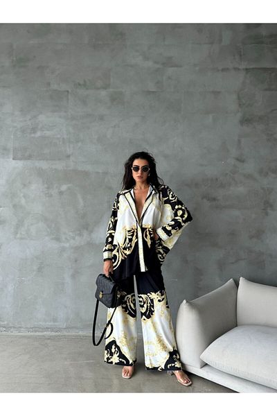 suphias Imported Jessica Fabric Floral Pattern Shirt & Pants 2-Piece Suit