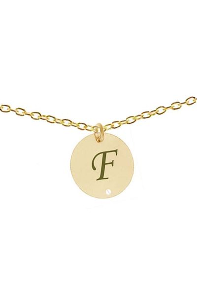 dalimag Lant argint 925 placat cu aur de 24k, 50 cm, cu banut rotund gravat litera F