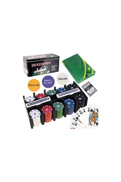 OEM Poker Set Texas Hold’em 200 Chips, Cards, Metal Case, Accessories