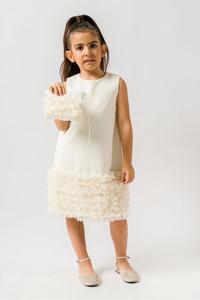 YUSALİ Plain Woven Special Day/Birthday/Party Dress with Colorful Ruffle Bag