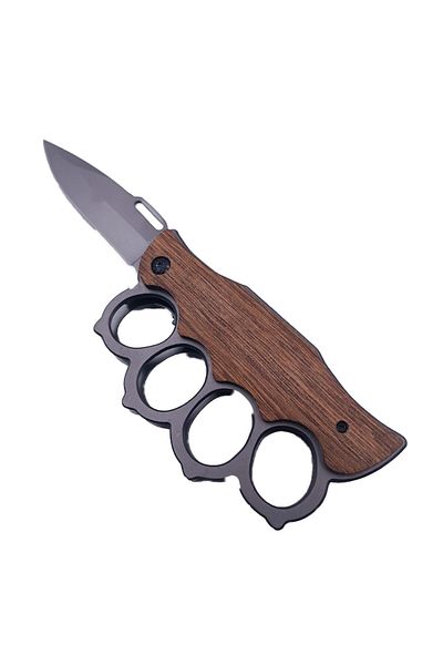 dalimag Cutitul Pumnal cu Deschidere pe Buton, Model 4 Degete, Sistem Prindere Curea, Maner Lemn, 21 cm