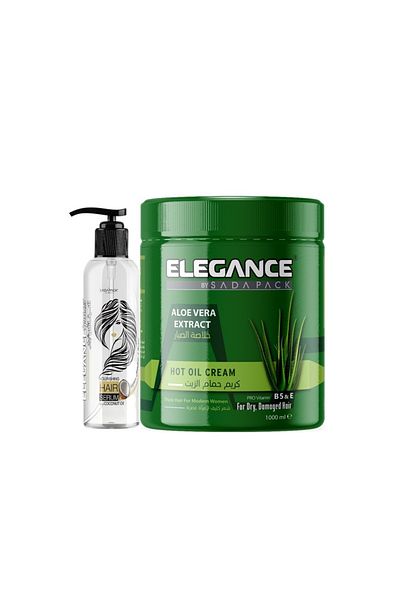 Elegance Hair Therapy Combo – Aloe Vera Hot Oil Cream 1000ml + Aloe Vera Hair Serum 120ml