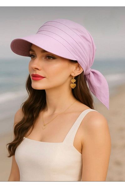 SFCOLLECTION Women's Summer 100% Cotton Wide Brim Summer Hat Safari Tie-Up Brim Bandana Visor Hat