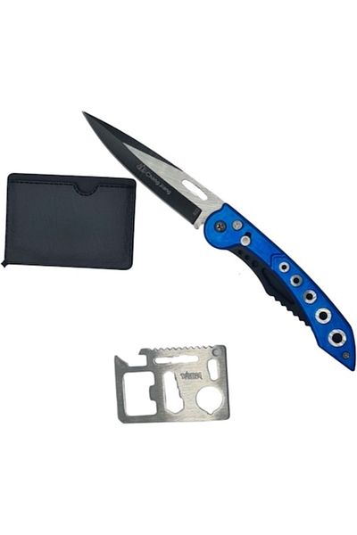 dalimag Kit de supraviețuire, cuțit cu 5 găuri, model B.A.S, 21,5 x 3, albastru, carton multifuncțional,