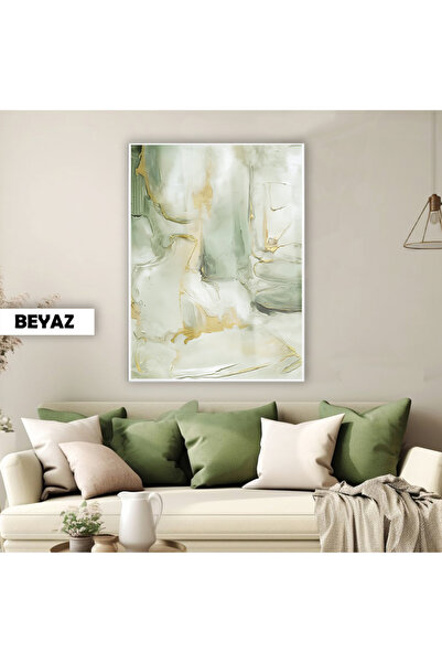 Harika bir ev HARİKABİREV|SOFT SARI YEŞİL SOYUT MODELİ MARBLE |ÇERÇEVELİ TEMP...