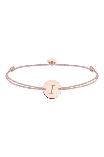 dalimag Adjustable Bracelet with Round Charm and Heart, Rose Gold, Bej String