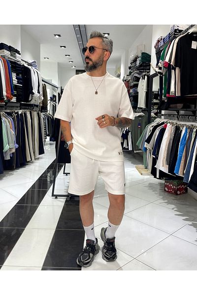 higo Waffle Fabric Oversize Men's T-Shirt & Shorts Set of Two