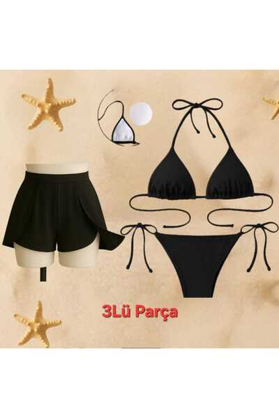 Stail Moda Γυναικείο 3 ΤΕΜΑΧΙΟ Μαύρο ύφασμα κατάδυσης με σχισμή φούστα Κομψό μαγιό + μαγιό 2025