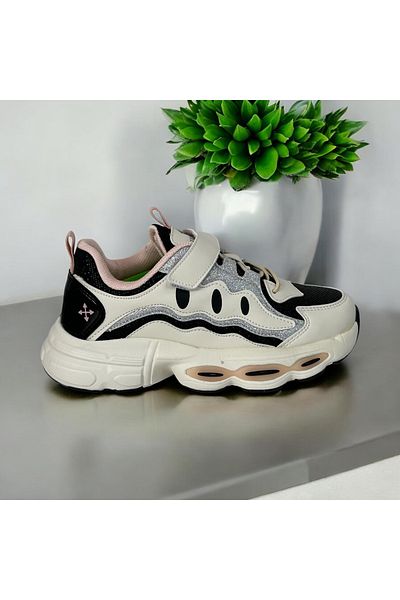 pepino Girl Child Glitter Velcro Rubber Lace-Up Rubber Light Sole Orthopedic Black Sneakers