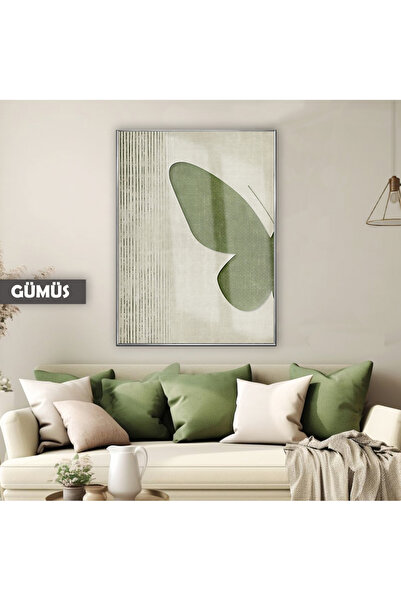 Harikabirev HARİKABİREV | MODEL DE ARIPI DE FLUTĂ DE VERDE-GRIGIU 02 | TABLA DE STICLA TEMPLATA CU CADRU, SIMPLE, VERTICALA