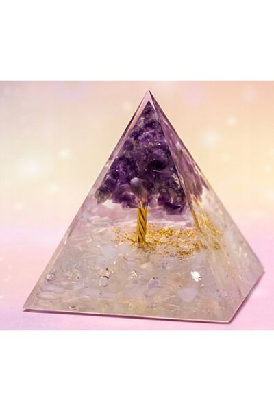 BLA BLA FOAM Orgonite Pyramid with Amethyst, Copper, and Violet Tree of Life – Light, Harmony, and Inner Wisdom