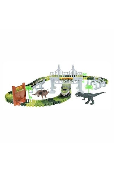 ISO TRADE Dino Park Racing Track Playset with Off-road Car, Dinosaurs, and Accessories, 153 Pieces