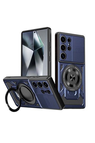 SKYDDAR INNOVATION Husă pentru Xiaomi Redmi Note 14 5G, RuggedCam, inel magnetic anti-șoc, set autocolante, albastră