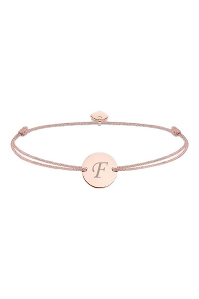 dalimag Adjustable Bracelet with Round Token and Heart, Rose Gold, Bej Cord,