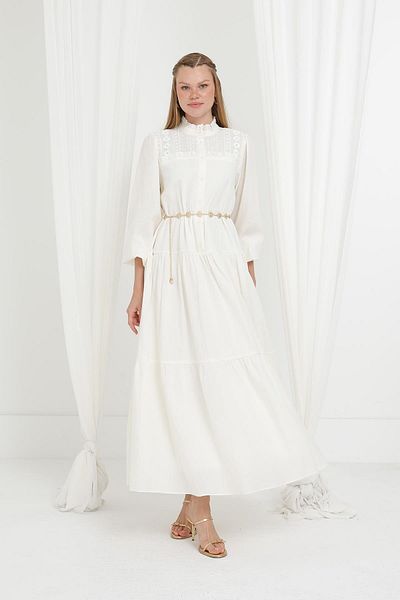 Puane Judge Collar Lace Detail Fold Dress 12632