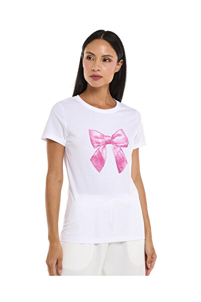 R&B تي شيرت نسائي أبيض برسومات أساسية مقاس 8-18