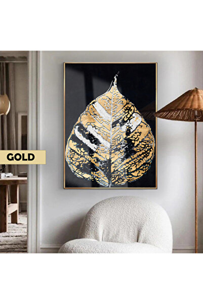 Harikabirev HARİKABİREV | MODEL FRUNZĂ NEGRU-AUR (ETNIC) | TABLA DE STICLA TEMPLATA CU CADRU, SIMPLE, VERTICALA