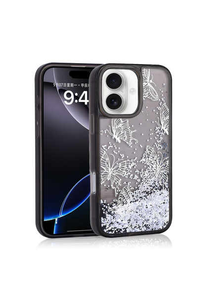 teknocep store powered by حافظة آيفون 16 مطبوعة على شكل فراشة فضية سائلة وسطح...