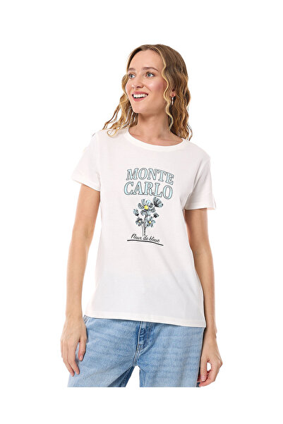 R&B تي شيرت نسائي عاجي برسومات أساسية، مقاس 8-18