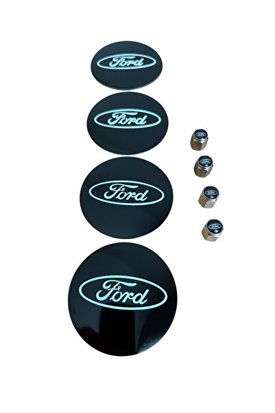 İKTUNING FORD LOGO ALÜMİNYUM 4 ADET JANT GÖBEK VE 4 ADET METAL SİBOP KAPAK