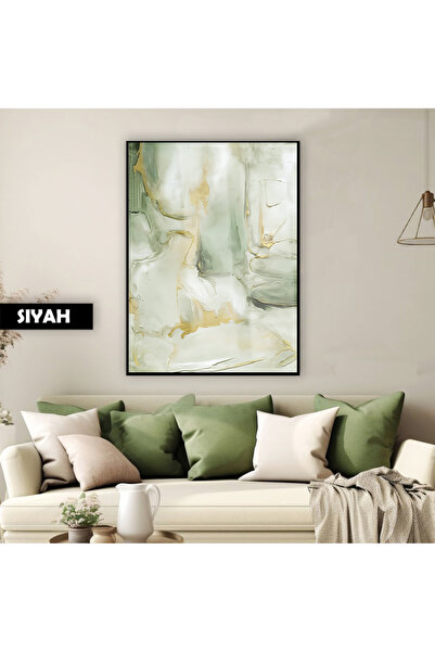 Harika bir ev HARİKABİREV|SOFT SARI YEŞİL SOYUT MODELİ MARBLE |ÇERÇEVELİ TEMP...