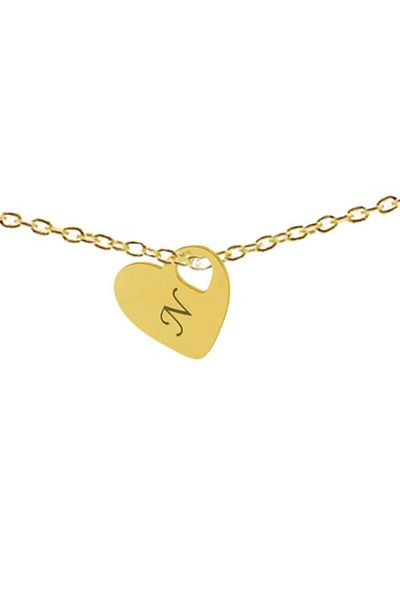 dalimag Lant argint, 50 cm, si charm inima gravat litera N