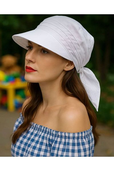 SFCOLLECTION Women's Summer 100% Cotton Wide Brim Summer Hat Safari Tie-Up Brim Bandana Visor Hat