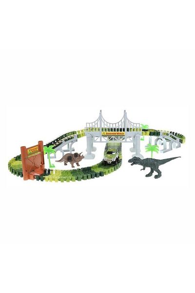 ISO TRADE Dino Park Racing Track Playset with Off-road Car, Dinosaurs, and Accessories, 153 Pieces