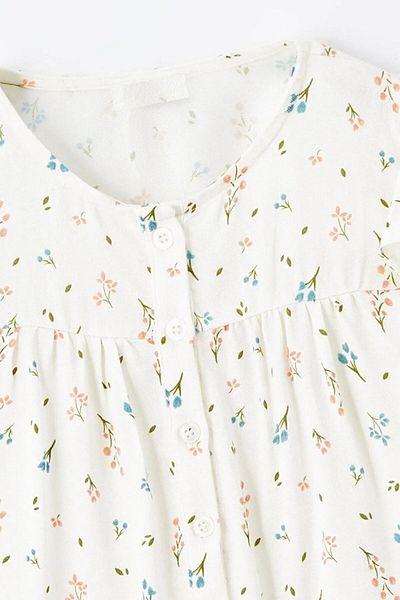 Kübra Tekstil Girls Floral Print Long Sleeve Relaxed Cut Blouse Ecru Blouse