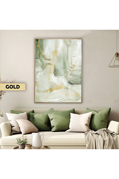 Harikabirev HARİKABİREV|SOFT SARI YEŞİL SOYUT MODELİ MARBLE |ÇERÇEVELİ TEMPERLİ CAM TABLO TEKLİ DİKEY