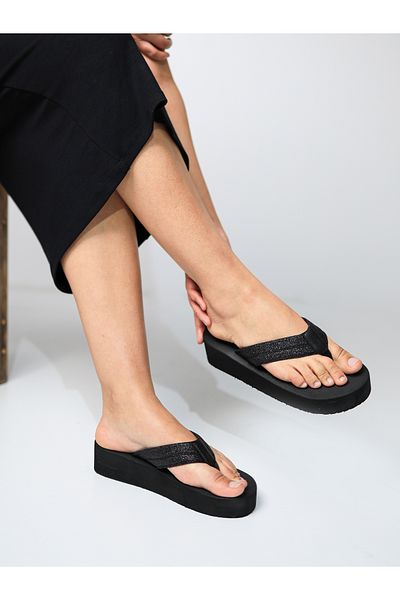 HANOX Doris Wedge Heel Women's Flip Flops Beach Black Slippers Flip Flops (4.3) cm