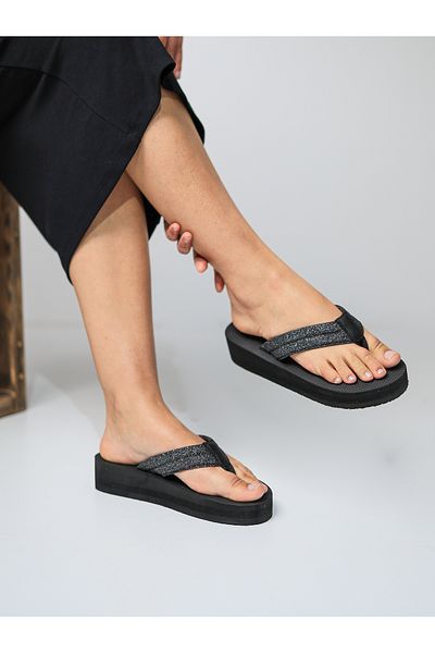 HANOX Doris Wedge Heel Women's Flip Flops Beach Black Slippers Flip Flops (4.3) cm