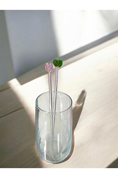 nazarboncuğu Ice Latte Stirring Spoon 1 Piece 21 cm Glass Heart Figured Latte Spoon