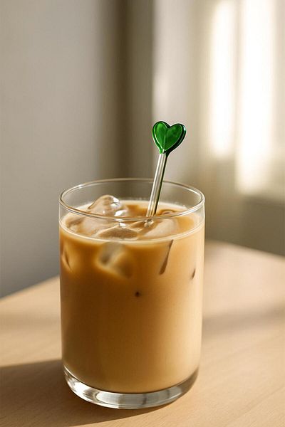 nazarboncuğu Ice Latte Stirring Spoon 21 cm Glass Heart Figured Latte Spoon