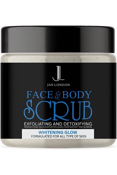 JAN LONDON Whitening Glow Face & Body Scrub 500ml | Brightening Exfoliator for Dull Skin & Even Tone