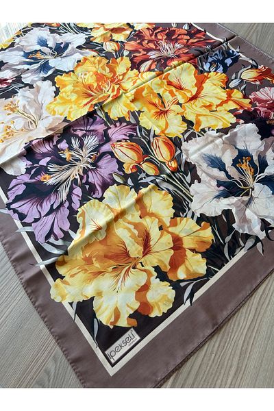 İpekseli Flower Pattern Cotton Shawl Mink
