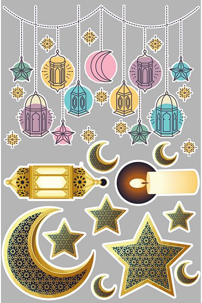 TELLGRAF Ramadan Feast Themed Glass and Showcase Sticker Set (30X44 cm 2 Set)