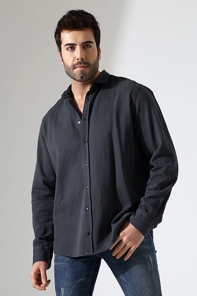 GÖMLEKÇİNİZ Men's Shirt Oversize Fit Gabardine Fabric Snap Tie Shirt