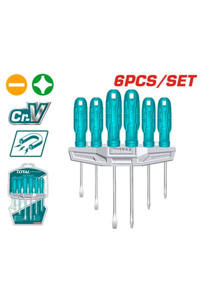 TOTAL Total 6pcs/set Regular/Cross Screwdriver Set Thtdc250601