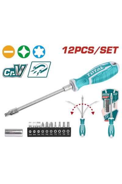 TOTAL 12 Pcs flexible shaft screwdriver set THT250FL1206