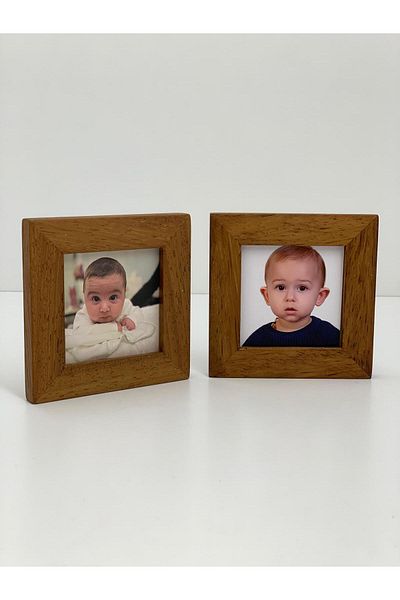 NO:ON AHŞAP Solid Iroko or Pine Wood Handmade Wooden Double Dark Color Photo Frame