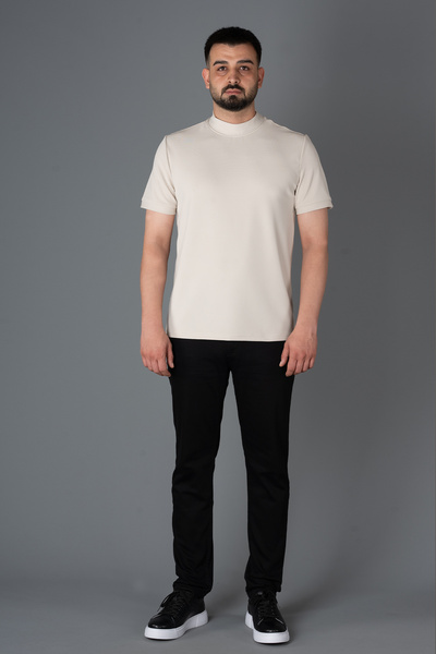 ZEKİ ÖZER Ανδρικό μπλουζάκι μπεζ μισό λαιμό Zeki Özer