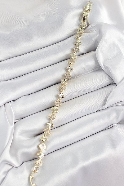 norsary Brass Zircon Stone Row Clover Model Gold Color Women's Bracelet