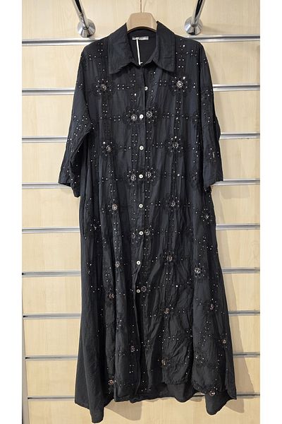 Park Moda Italian Cotton Dress Sequin Detailed Floral Pattern Embossed