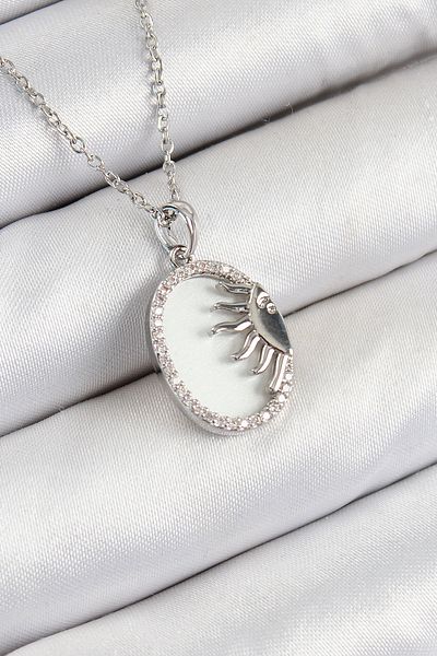 Clariss 316L Steel Zircon Stone Half Sun Model Silver Color Women's Necklace