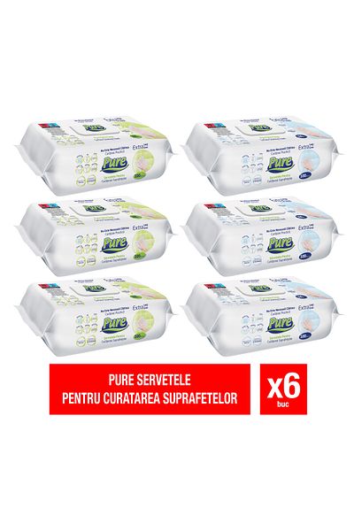 Pure – Wet wipes for cleaning surfaces, 100 pcs x 6 packs