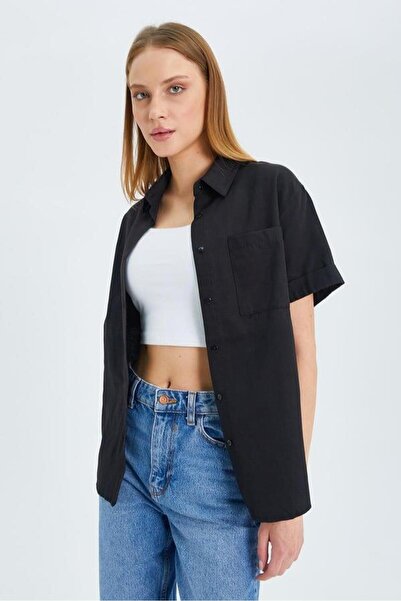 Mixray 3950 Women's Oxford Short Sleeve Basic Shirt Black