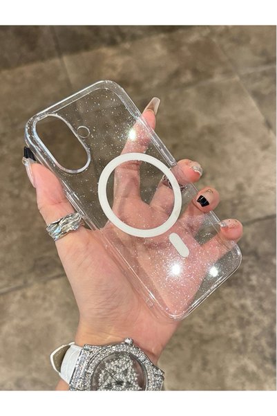 EDELFU iPhone 16 PLUS Simli Şeffaf Sert Mika iPhone Kılıf – MagSafe Uyumlu, S...