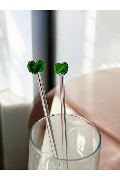 nazarboncuğu Ice Latte Stirring Spoon 1 Piece 21 cm Glass Heart Figured Latte Spoon