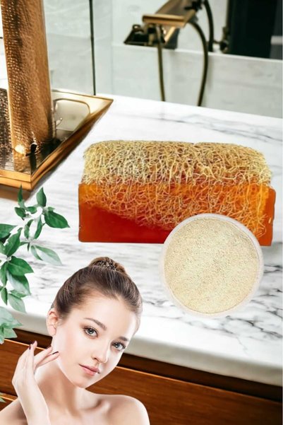 Nadom Set of 2 Natural Pumpkin Fiber Honey Soap Exfoliating Care Firming Acne Cleansing Fiber Facial Pad